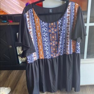 Women's Black and Orange Patterned Top